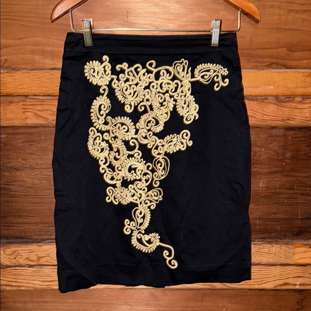 Floreat Black and Cream Embellished Pencil Skirt